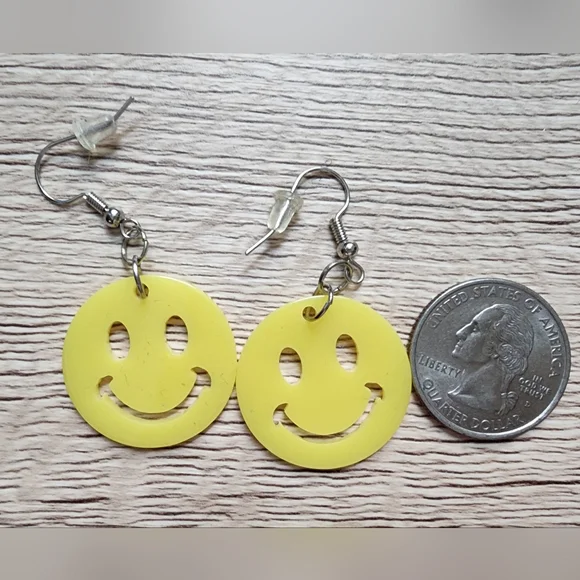 Handmade Yellow Smiley Earrings - Picture 2 of 2